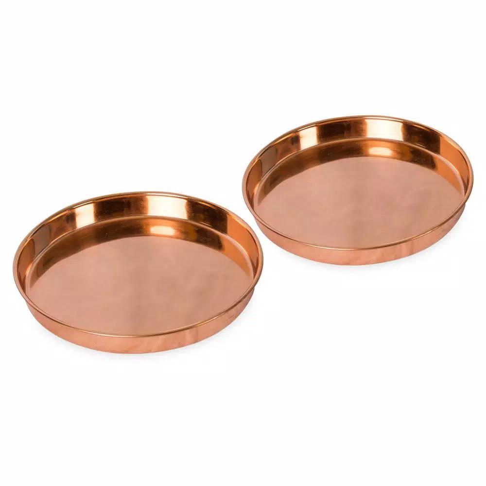 Achla Designs 8.5 in. Round Copper Plated Stainless Steel Decorative Trays, Set of 2