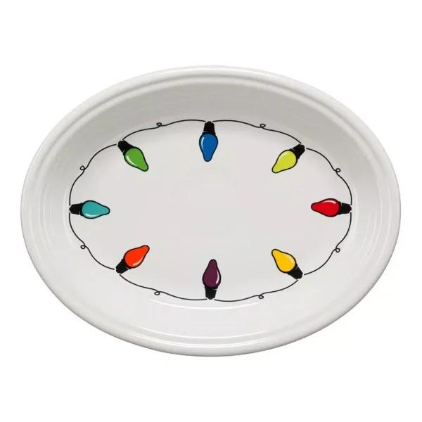 Fiesta White Ceramic Christmas Lights Medium Oval Platter, 11.625 in.