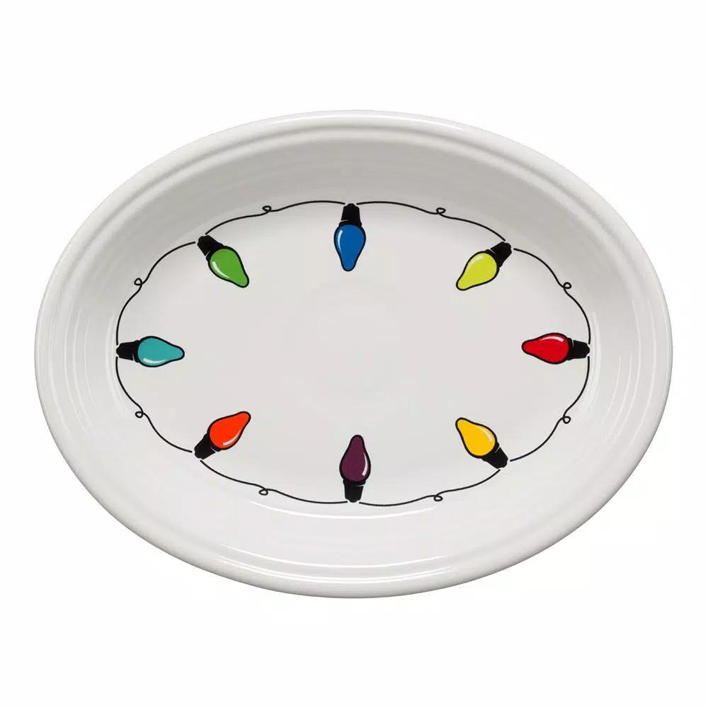 Fiesta White Ceramic Christmas Lights Medium Oval Platter, 11.625 in.