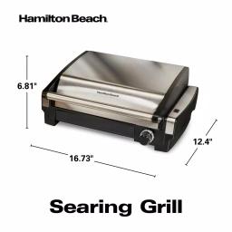 Hamilton Beach Searing Grill 118 sq. in. Stainless Steel Indoor Countertop Grill with Non-Stick Plates thumbnail 2