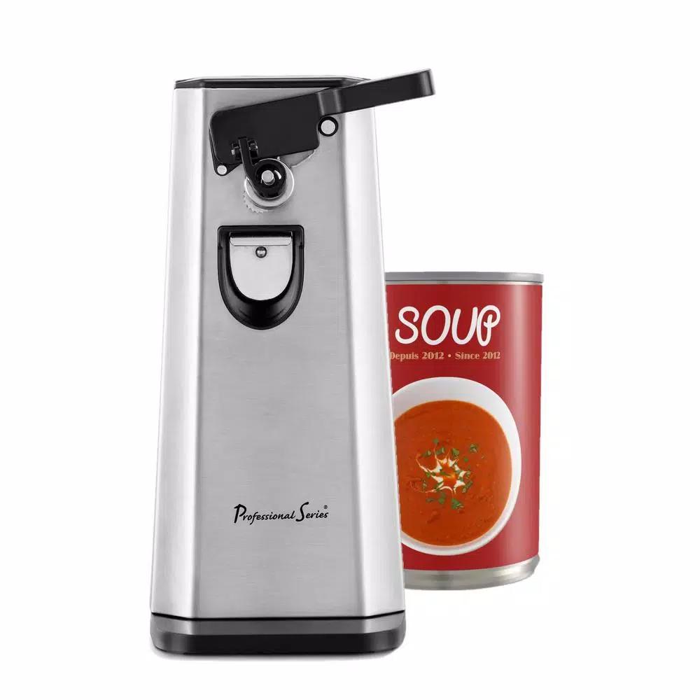Professional Series Electric Can Opener with Bottle Opener and Knife Sharpener, Brushed Stainless Steel