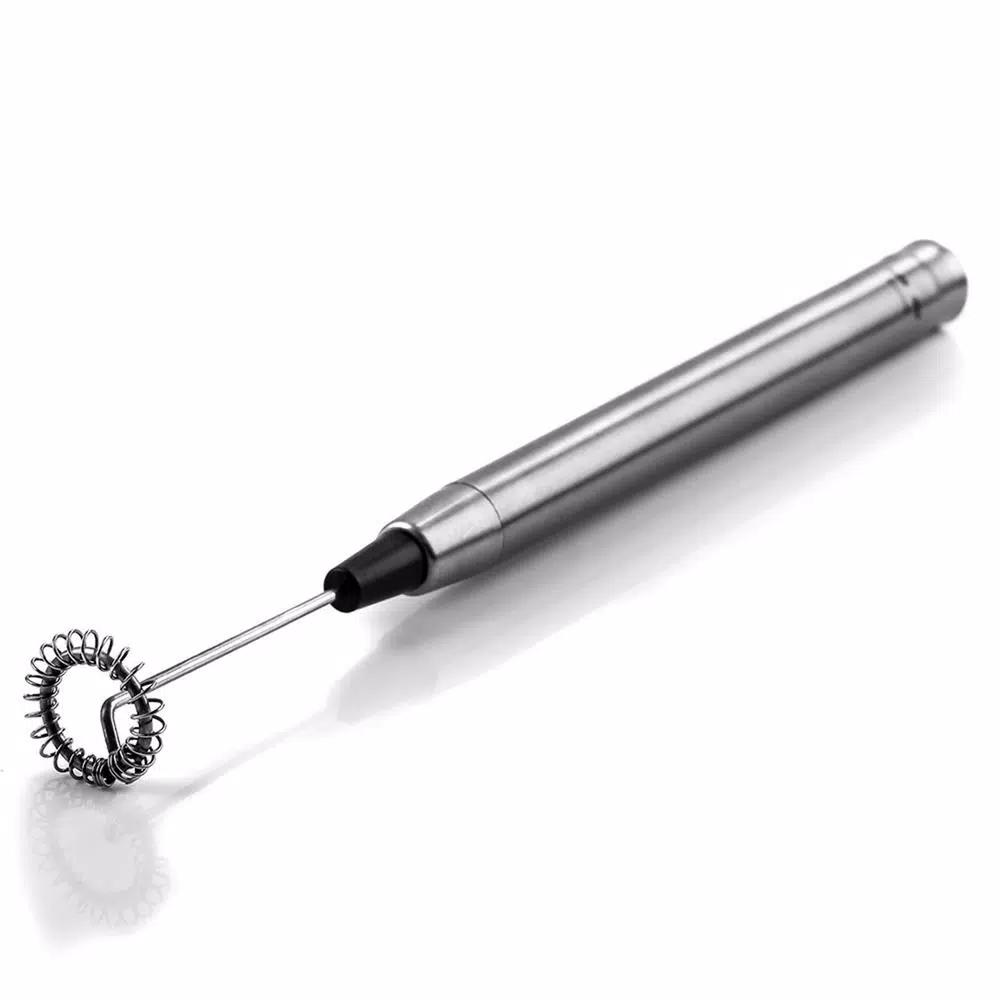 Ovente Electric Stainless Steel Milk Frother, Handheld Battery Operated Coffee Whisk, Silver (FRS1010S)