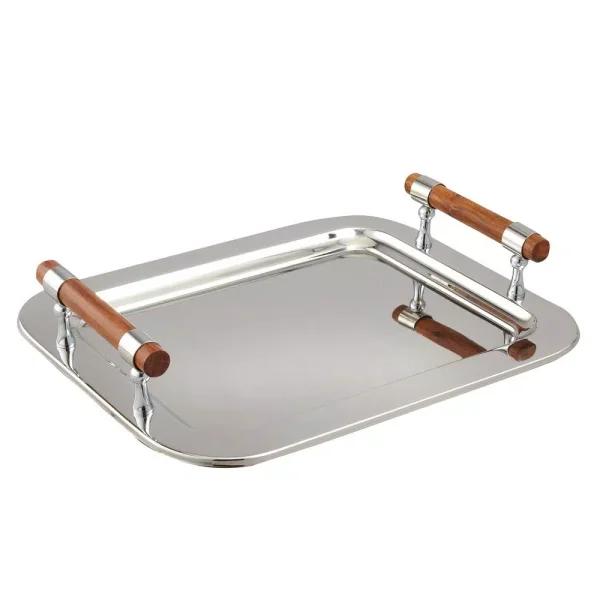 Elegance Stainless Steel Rectangular Serving Tray with Handles, 16.5 x 13 in.
