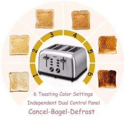 Boyel Living 1500W 4-Slice Wide Slot Toaster with Dual Independent Control Panels, Silver thumbnail 3
