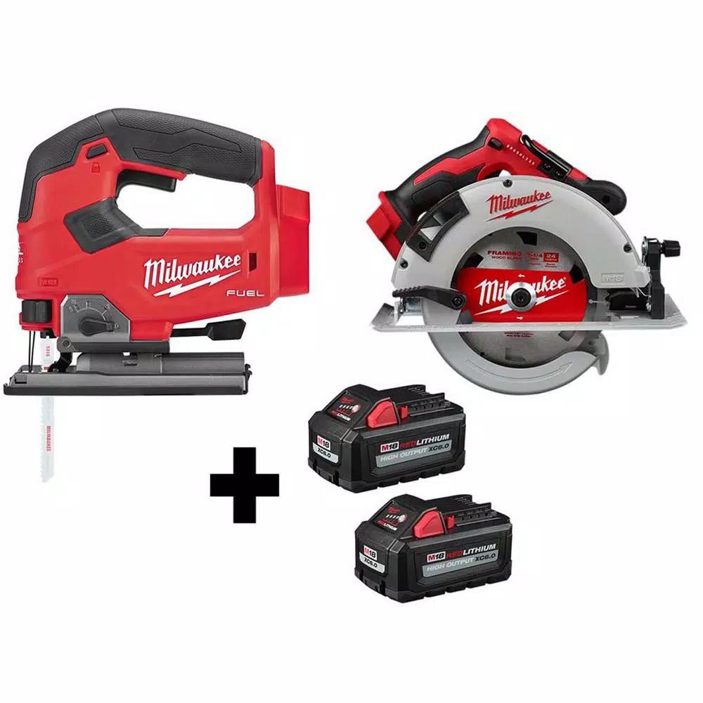 Milwaukee M18 FUEL 18V Brushless Cordless Jig Saw and 7-1/4 in. Circular Saw Combo Kit with (2) 6.0Ah Batteries