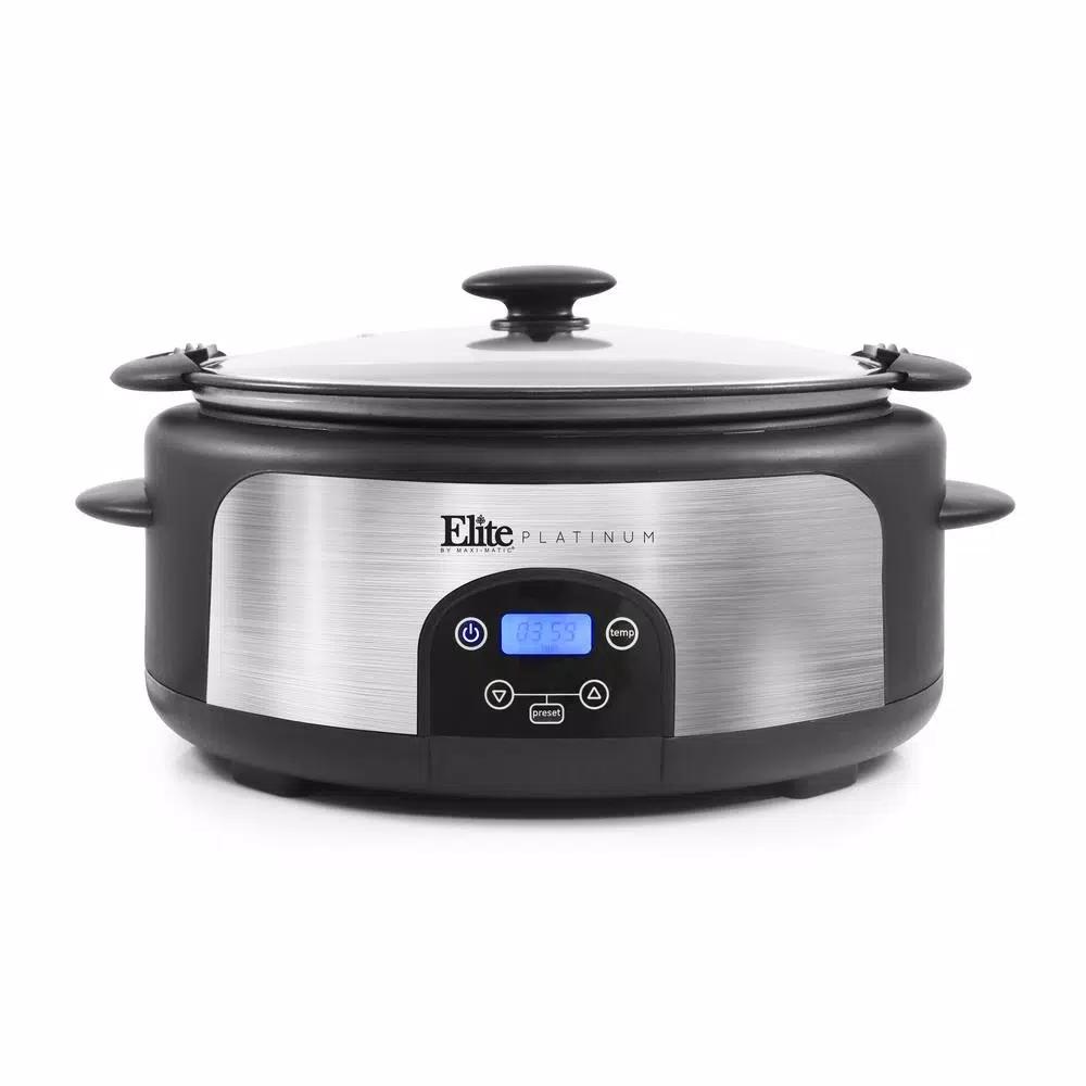 Elite Platinum 6 Qt. Programmable Slow Cooker with Locking Lid and Stainless Steel Finish