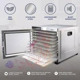 Ivation 10-Tray Stainless Steel Electric Food Dehydrator, 1000W with Digital Timer and Temperature Control thumbnail 4