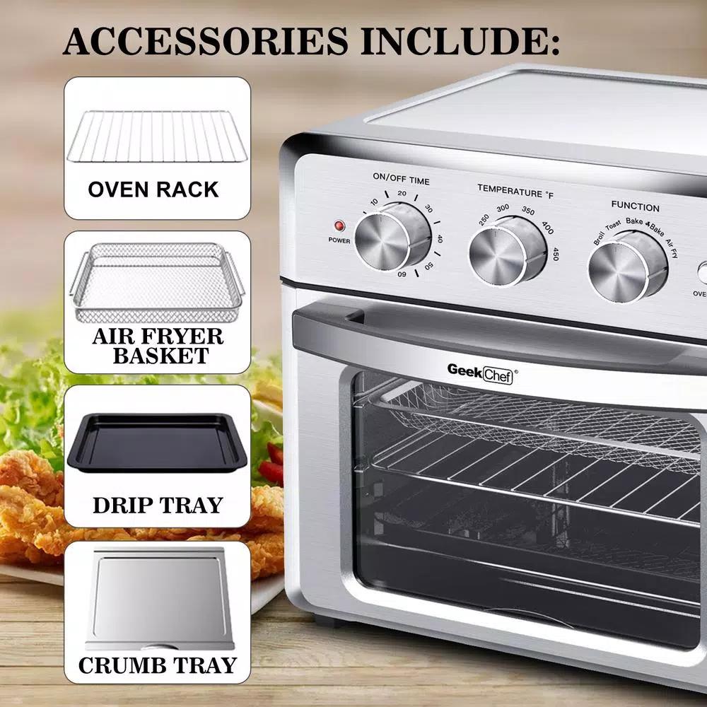 Boyel Living 19 Qt. Silver Stainless Steel Air Fryer Toaster Oven with 1500W Power, Roast, Bake, Broil & Reheat