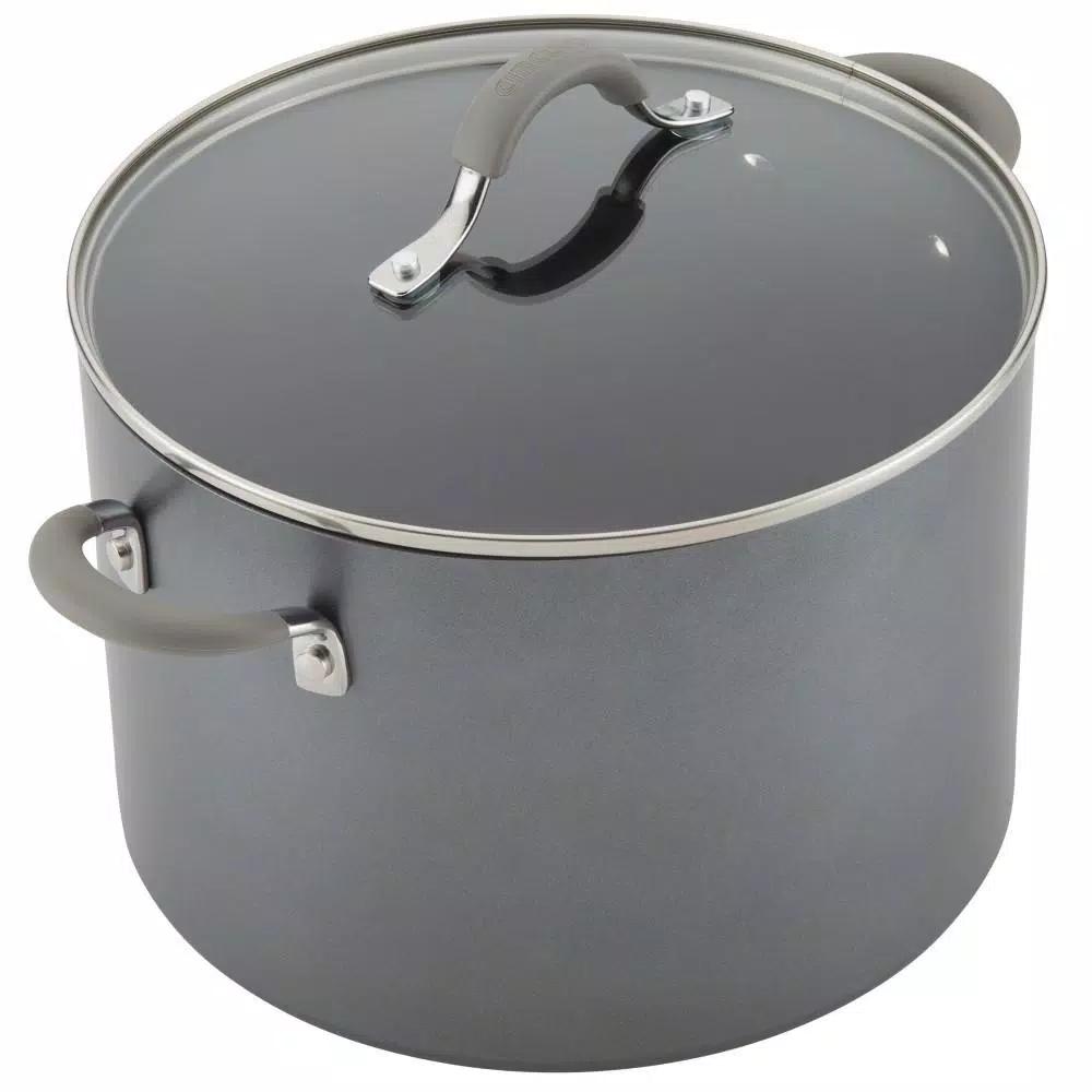 Circulon Elementum 10-Quart Hard-Anodized Aluminum Nonstick Stock Pot with Glass Lid, Oyster Gray