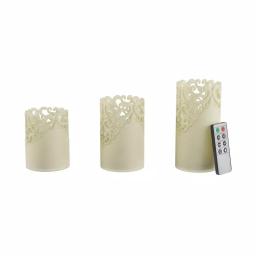 Lavish Home Lace Design Flameless Candle Set with Remote Control, Vanilla Scented Real Wax, Set of 3 thumbnail 1