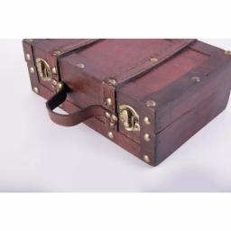 Vintiquewise Antique Style Small Wooden Suitcase Decorative Box with Leather Straps and Cherry Finish thumbnail 4