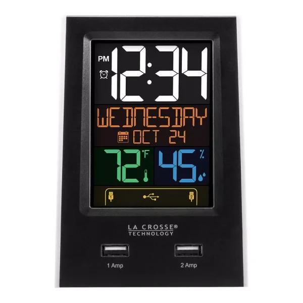 La Crosse Technology Digital Desktop Alarm Clock with Dual USB Charging Ports, Nap Timer, and Temperature/Humidity Display