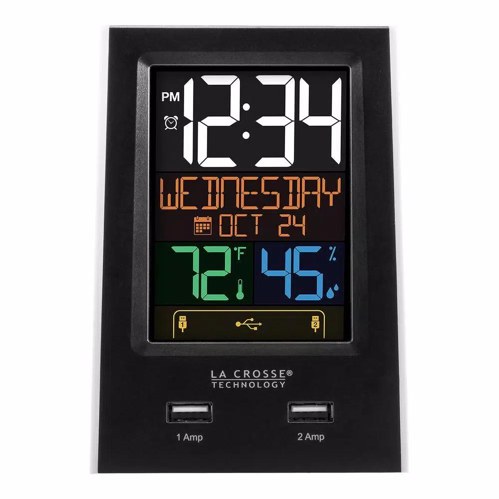 La Crosse Technology Digital Desktop Alarm Clock with Dual USB Charging Ports, Nap Timer, and Temperature/Humidity Display