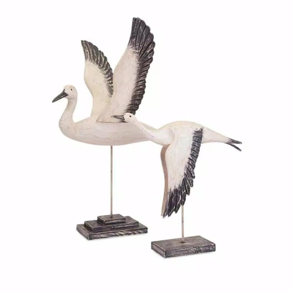 IMAX Trisha Yearwood Outer Banks Birds in Flight - Set of 2 Hand Carved Wood Sculptures