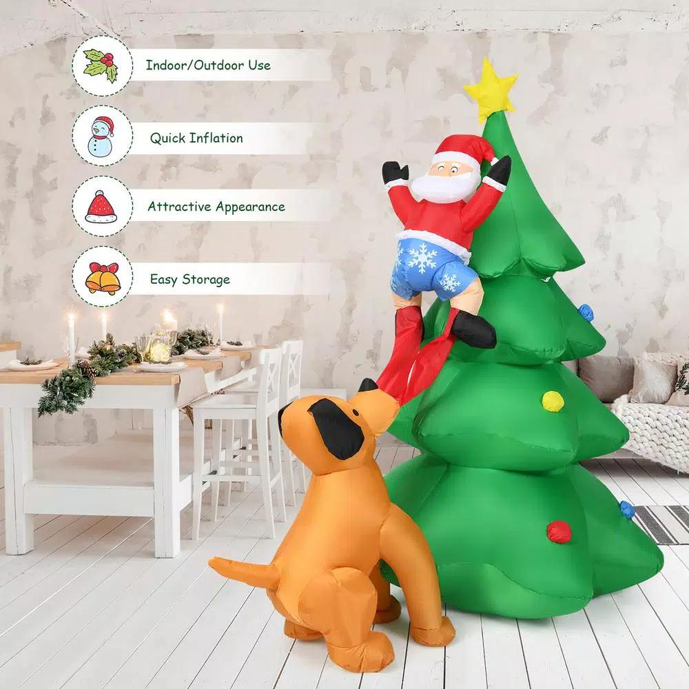 Costway 6.5 ft. Pre-lit LED Inflatable Christmas Tree with Santa and Dog Decorations