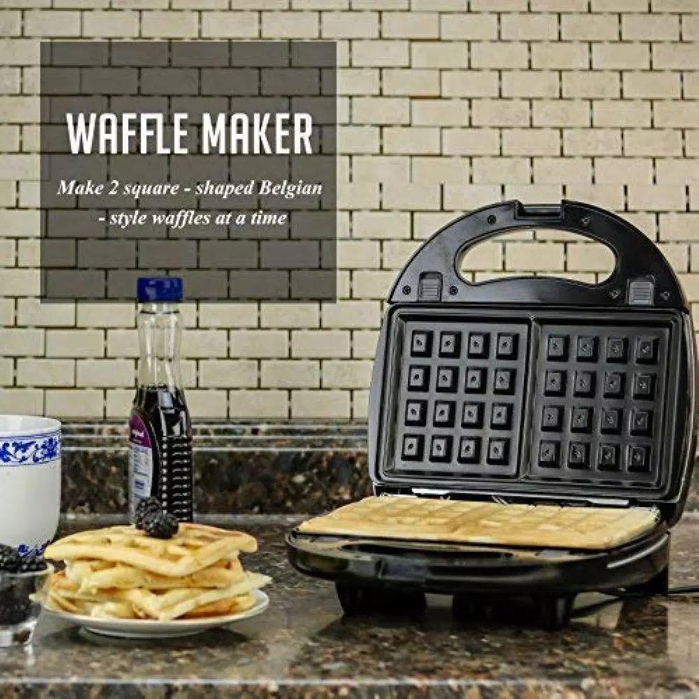 Ovente 3-in-1 Electric Sandwich Maker, Waffle and Grill Maker with Detachable Non-Stick Plates, 750W, Black