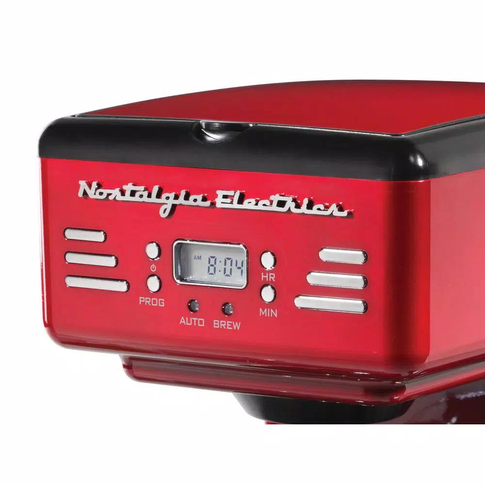 Nostalgia 12-Cup Red Programmable Drip Coffee Maker with Keep Warm Function and LED Display