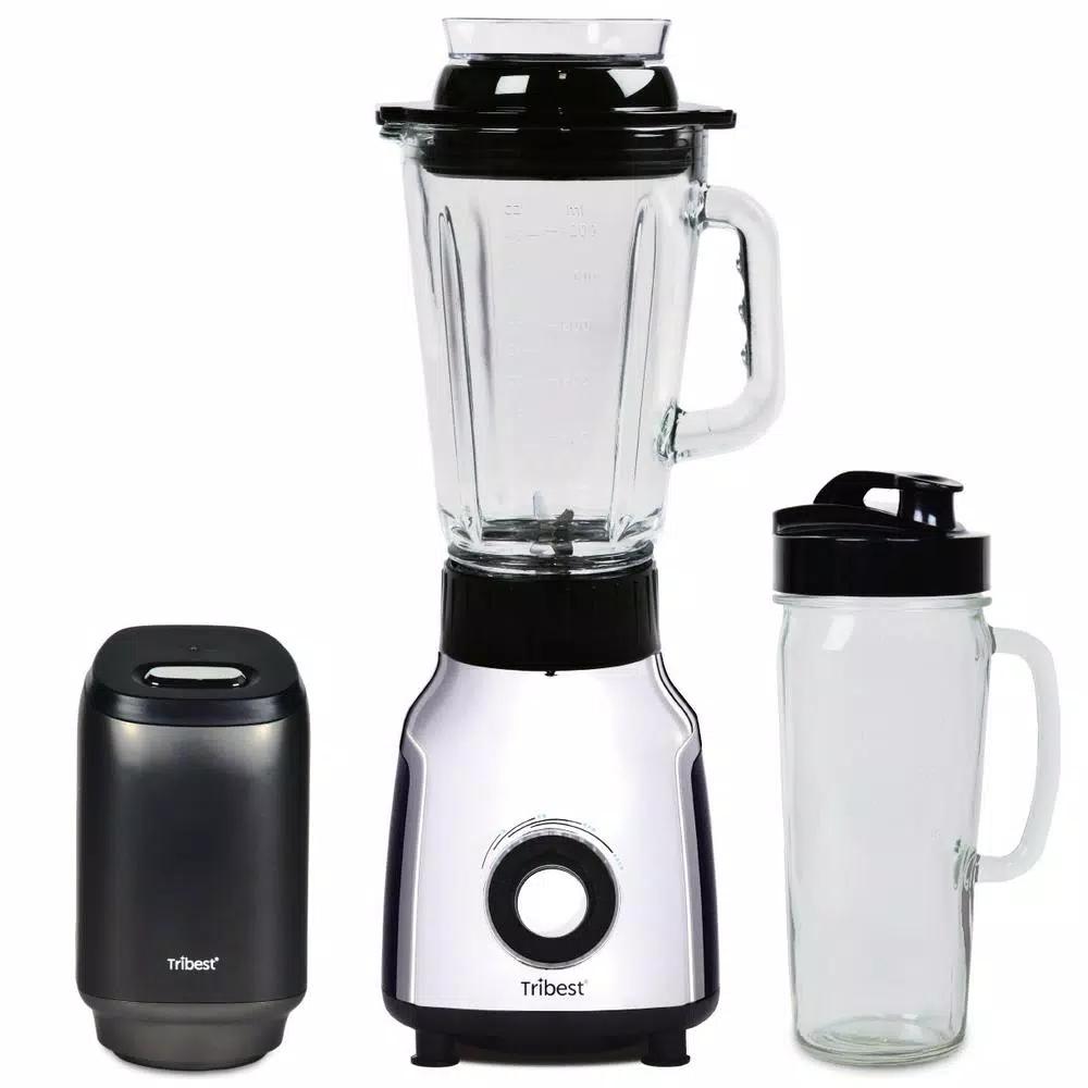 Tribest PBG-5001 Glass Personal Blender with Vacuum Technology, 4-Speed, Chrome