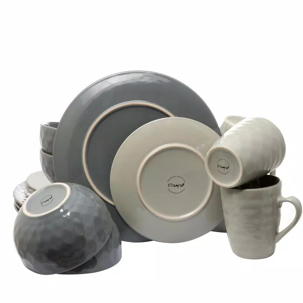 Elama Tahitian Grand 16-Piece Blue Stoneware Dinnerware Set, Service for 4