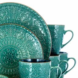 Elama 16-Piece Sea Green Stoneware Dinnerware Set, Service for 4 thumbnail 8