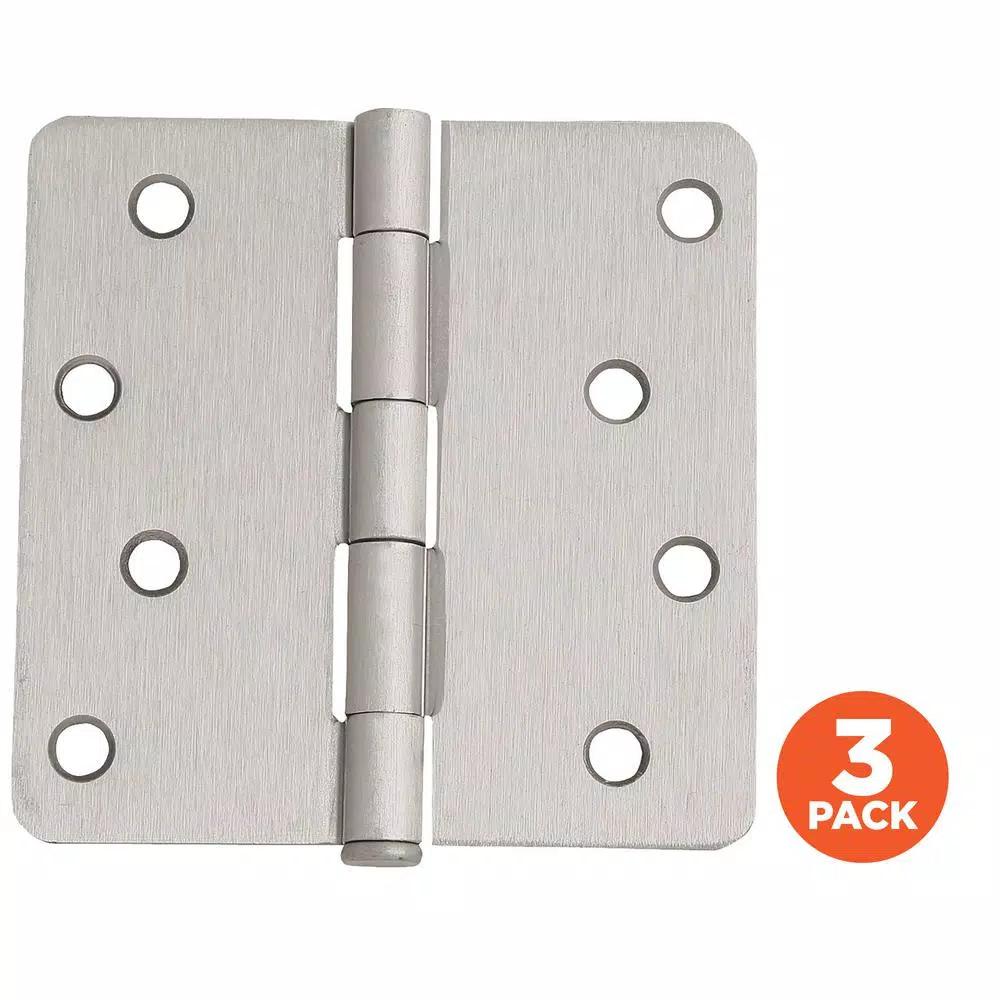 Design House 4 in. x 1/4 in. Radius Satin Nickel Steel Door Hinge Value Pack (3-Pack)