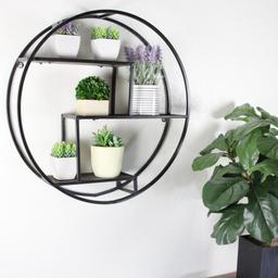 Admired By Nature 23 in. Black Round 3-Tier Iron and Wood Wall-Mounted Floating Shelves thumbnail 3