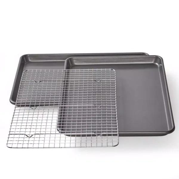 Chicago Metallic Professional Non-Stick Cookie and Jelly Roll Pan Set with Cooling Rack, 3-Piece