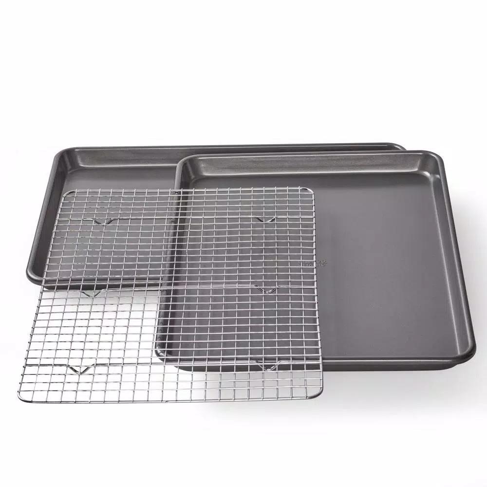 Chicago Metallic Professional Non-Stick Cookie and Jelly Roll Pan Set with Cooling Rack, 3-Piece