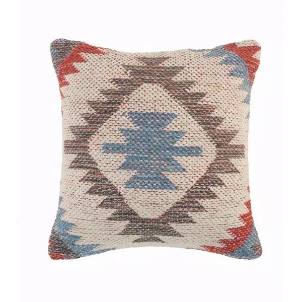 LR Home Southwestern Red Blue Gray Graphic Throw Pillow - 18 x 18 in. Cotton Square Accent Pillow