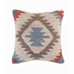 LR Home Southwestern Red Blue Gray Graphic Throw Pillow - 18 x 18 in. Cotton Square Accent Pillow thumbnail 1