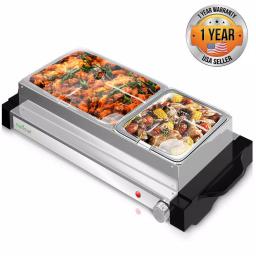 NutriChef 21.9 in. Stainless Steel Dual Plate Electric Food Warming Tray Buffet Server thumbnail 4