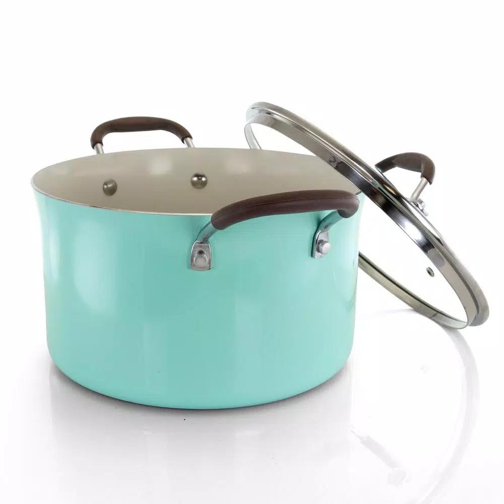 Oster Carrick 6 Qt. Round Aluminum Nonstick Dutch Oven with Glass Lid, Mint