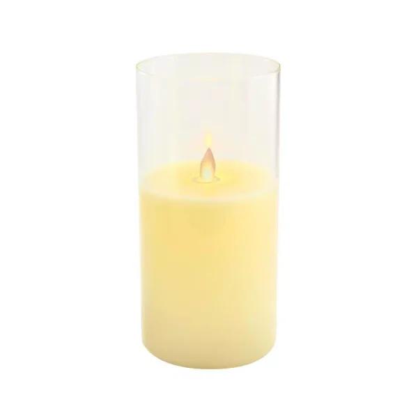 LUMABASE 8 in. Glass Hurricane LED Flameless Candle with Moving Flame, Battery Operated