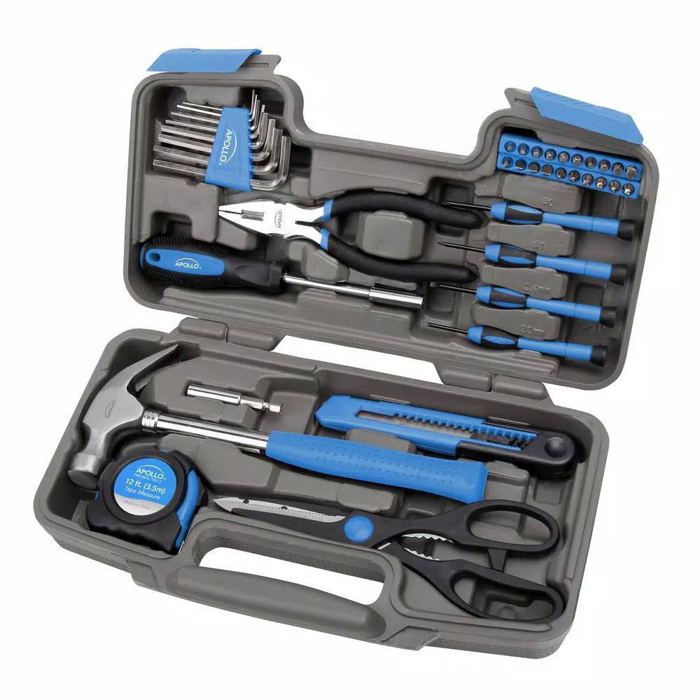 Apollo 39-Piece Essential Household Tool Kit with Blow Molded Case - Blue