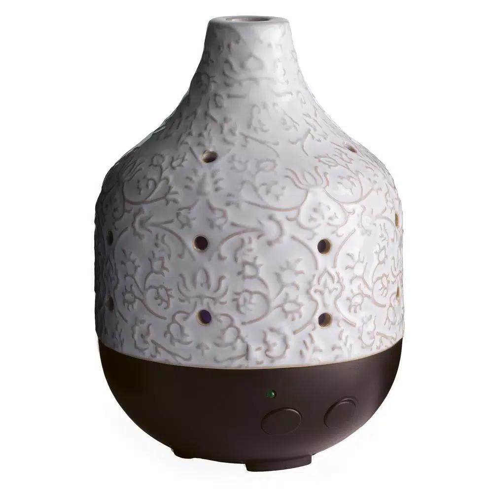 Airome 9.9 in. Botanical Ceramic Essential Oil Diffuser with Decorative Scroll Motif