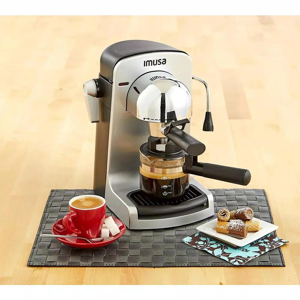 IMUSA 4-Cup Espresso and Cappuccino Maker with Milk Frother, 800W, Grey
