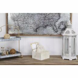 Cheungs White Wooden Square Caddy - Rustic Farmhouse Decorative Tray with Handle thumbnail 1