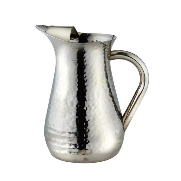Elegance 48 oz. Hammered Stainless Steel Water Pitcher with Ice Guard, Silver