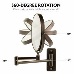 Ovente Wall Mounted Dual-Sided Makeup Mirror, 1x/10x Magnification, Antique Bronze thumbnail 2