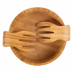 Classic Cuisine 10.25 in. Round Bamboo Salad Bowl Set with Two Utensils thumbnail 4