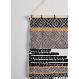 LR Home Trellis Neutral Black and Gray Geometric Fringe Wall Tapestry - Hand-Loomed Cotton Wall Hanging thumbnail 5
