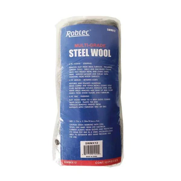 Robtec Steel Wool Pad Assortment, Multi-Grade Scouring Pads (12-Pack)