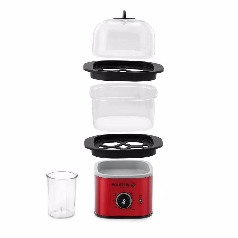 HOLSTEIN HOUSEWARES Holstein 2-Tier Egg Cooker, 8-Egg Capacity, Metallic Red and Black