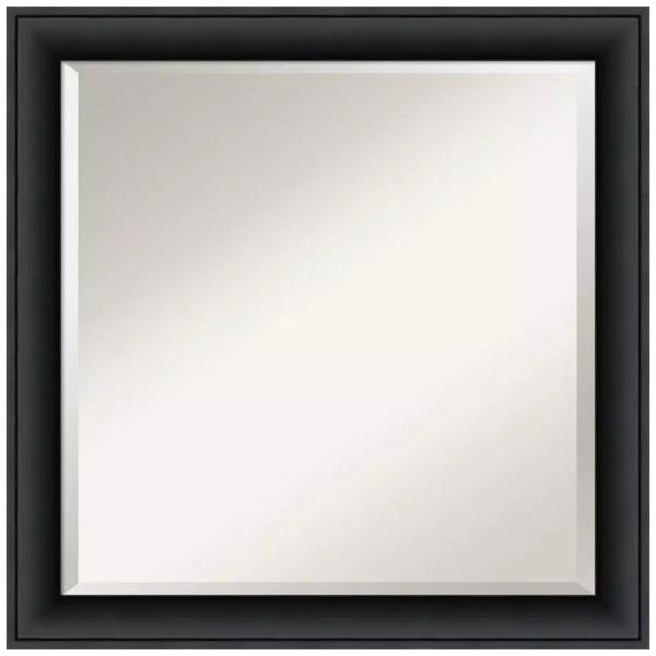 Amanti Art Nero 23 in. Square Beveled Edge Bathroom Vanity Mirror, Black Satin Wood Frame