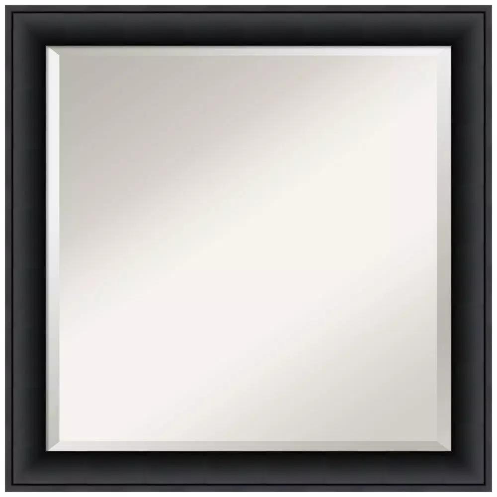 Amanti Art Nero 23 in. Square Beveled Edge Bathroom Vanity Mirror, Black Satin Wood Frame