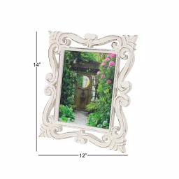 LITTON LANE 8x10 Hand-Carved Mango Wood Picture Frame - Antique Whitewash Rectangular Tabletop Frame thumbnail 3