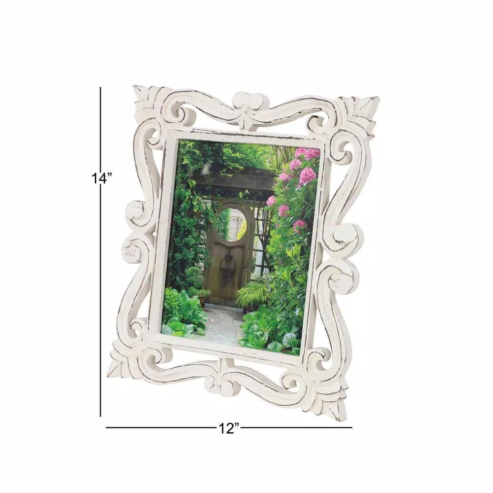 LITTON LANE 8x10 Hand-Carved Mango Wood Picture Frame - Antique Whitewash Rectangular Tabletop Frame