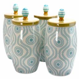 Urban Market Life On the Farm 4-Piece Durastone Kitchen Canister Set with Lids, Blue Abstract Design thumbnail 1