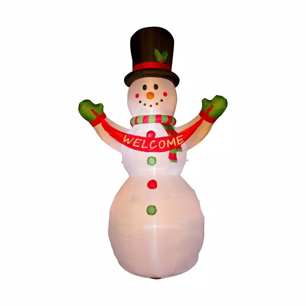 Glitzhome 12 ft. Lighted Inflatable Snowman with Welcome Decor, Large Outdoor Christmas Decoration