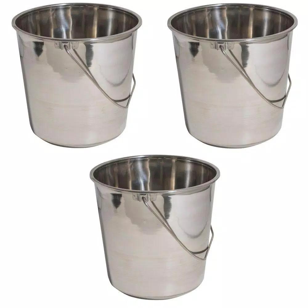 AmeriHome 3-Piece Stainless Steel Bucket Set, 4.22 Gallon Multi-Purpose Metal Pails